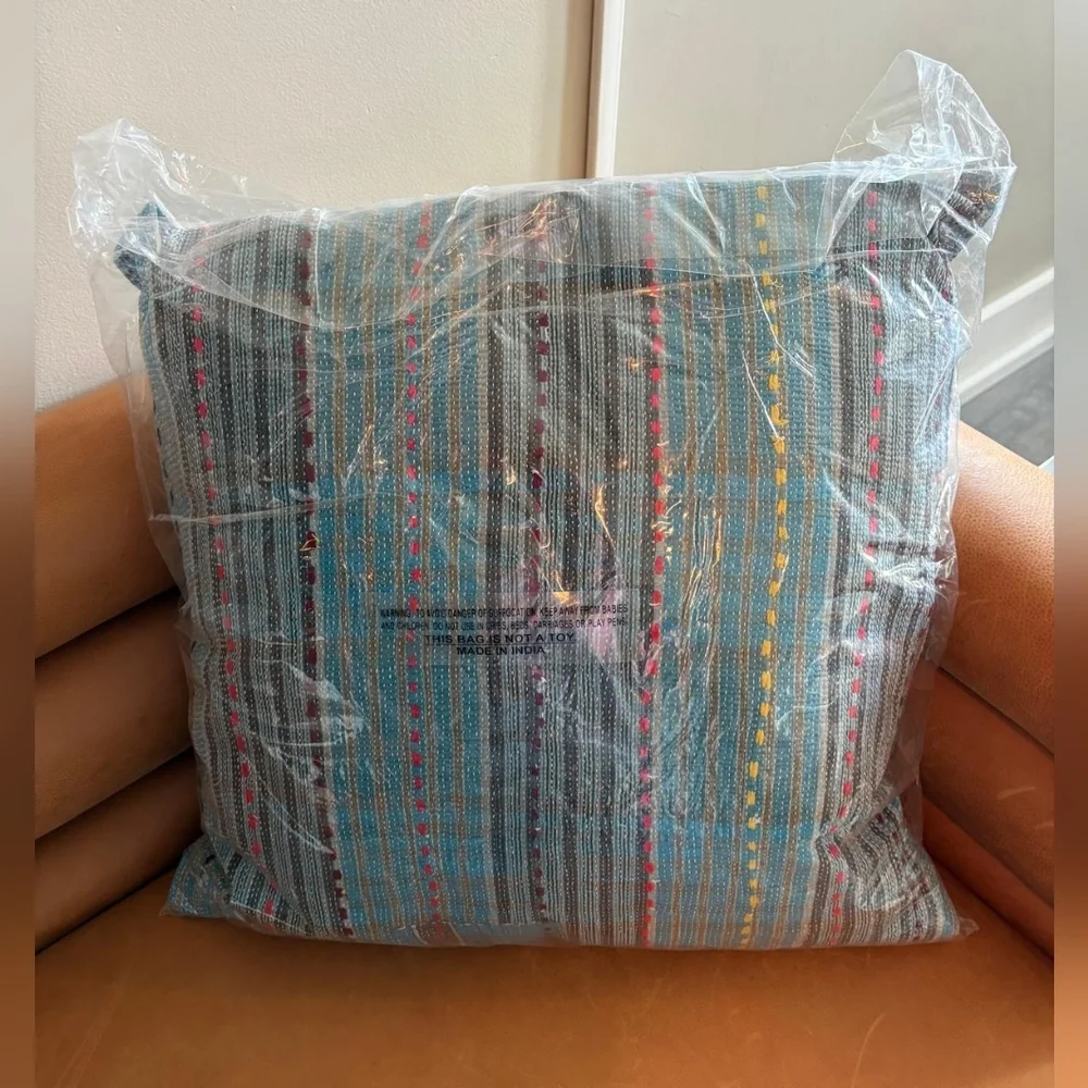 NWT Vintage One Of A Kind Sari Kantha Pillow-22in Multi Stripe